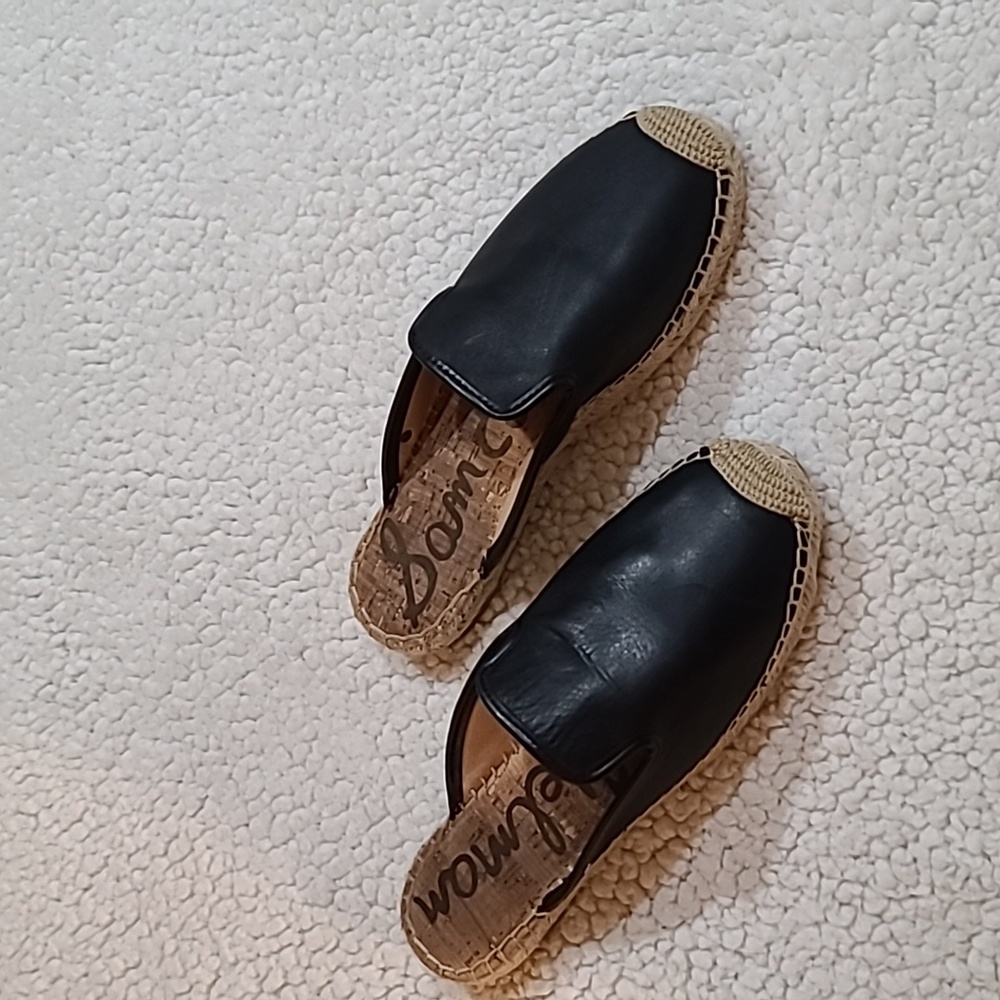 Sam Edelman Black Leather Espadrille Mules Size 8 - Picture 2 of 7
